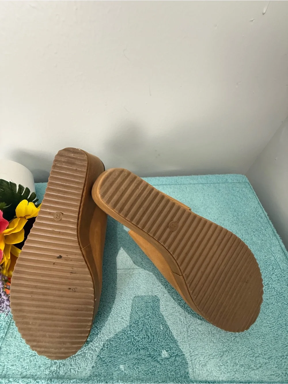 Women's Tan Platform Wedge Sandals with Ankle Strap